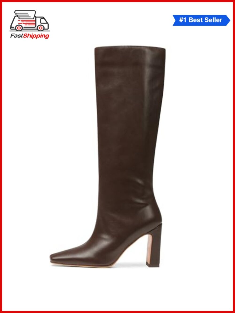 ✨ Knee High Boots Square Toe Chunky Block Heel Faux Leather Tall Winter Boots